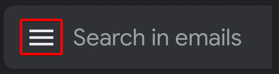 Gmail search bar with the three-line hamburger menu icon highlighted in red on the left